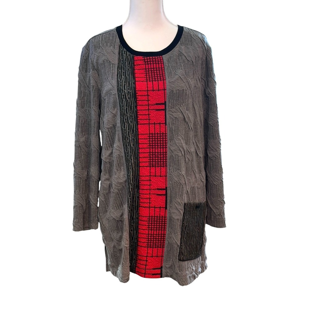 Ali Miles Womens Textured Tunic Top Large Abstract Lagenlook Art to Wear Mature